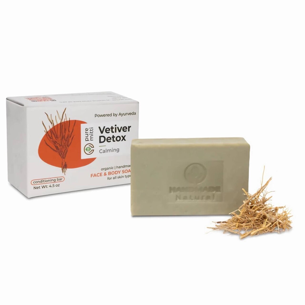 Pure Mitti Ayurvedic Bar Soap, All Natural Organic Handmade with Coconut Oil and Vetiver for Face and Body